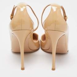Pre Owned Gianvito Rossi Beige Patent Leather Ankle Strap Pointed Toe Pumps Size 40.5