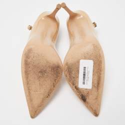 Pre Owned Gianvito Rossi Beige Patent Leather Ankle Strap Pointed Toe Pumps Size 40.5