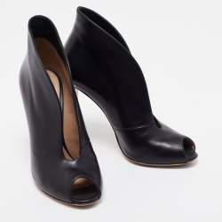 Pre Owned Gianvito Rossi Black Leather Peep Toe Vamp Ankle Booties Size 37