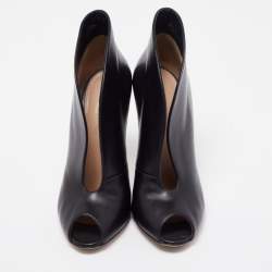 Pre Owned Gianvito Rossi Black Leather Peep Toe Vamp Ankle Booties Size 37