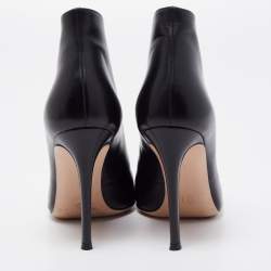 Pre Owned Gianvito Rossi Black Leather Peep Toe Vamp Ankle Booties Size 37