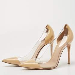Pre Owned Gianvito Rossi Beige Leather and PVC Plexi Pumps Size 38