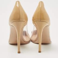 Pre Owned Gianvito Rossi Beige Leather and PVC Plexi Pumps Size 38