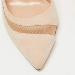 Pre Owned Gianvito Rossi Beige Suede and Mesh Pointed Toe Pumps Size 38
