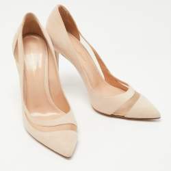 Pre Owned Gianvito Rossi Beige Suede and Mesh Pointed Toe Pumps Size 38