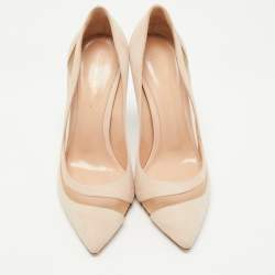 Pre Owned Gianvito Rossi Beige Suede and Mesh Pointed Toe Pumps Size 38