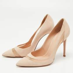 Pre Owned Gianvito Rossi Beige Suede and Mesh Pointed Toe Pumps Size 38