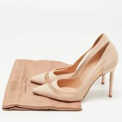 Pre Owned Gianvito Rossi Beige Suede and Mesh Pointed Toe Pumps Size 38