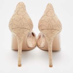 Pre Owned Gianvito Rossi Beige Lace and PVC Plexi Pointed Toe Pumps Size 39