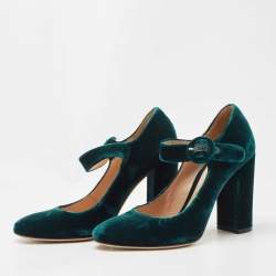 Gianvito Rossi Green Velvet Lorraine Mary Jane Pumps Size 36