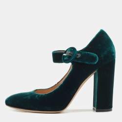 Gianvito Rossi Green Velvet Lorraine Mary Jane Pumps Size 36