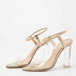 Pre Owned Gianvito Rossi Gold Leather and PVC Ankle Strap Sandals Size 37