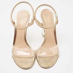 Pre Owned Gianvito Rossi Gold Leather and PVC Ankle Strap Sandals Size 37