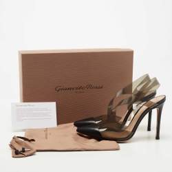 Pre Owned Gianvito Rossi Black Leather and PVC Slingback Pumps Size 36