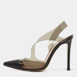 Pre Owned Gianvito Rossi Black Leather and PVC Slingback Pumps Size 36