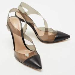 Pre Owned Gianvito Rossi Black Leather and PVC Slingback Pumps Size 36