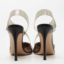 Pre Owned Gianvito Rossi Black Leather and PVC Slingback Pumps Size 36