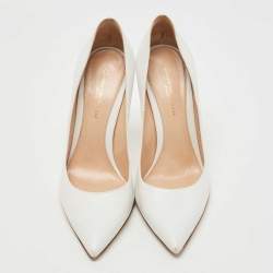 Pre Owned Gianvito Rossi White Leather Pointed Toe Pumps Size 38
