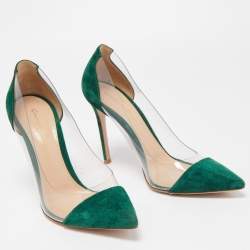 Pre Owned Gianvito Rossi Green Suede and PVC Plexi Pumps Size 38