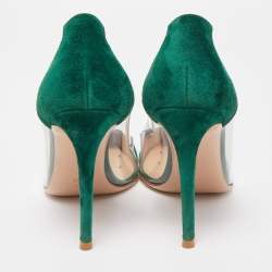Pre Owned Gianvito Rossi Green Suede and PVC Plexi Pumps Size 38