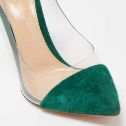 Pre Owned Gianvito Rossi Green Suede and PVC Plexi Pumps Size 38