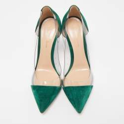 Pre Owned Gianvito Rossi Green Suede and PVC Plexi Pumps Size 38