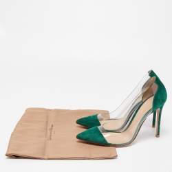 Pre Owned Gianvito Rossi Green Suede and PVC Plexi Pumps Size 38