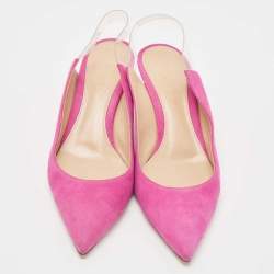 Pre Owned Gianvito Rossi Pink Suede and PVC Slingback Pumps Size 37.5