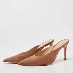 Pre Owned Gianvito Rossi Beige Suede Fanny Mules Size 38