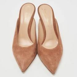 Pre Owned Gianvito Rossi Beige Suede Fanny Mules Size 38