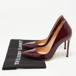 Pre Owned Gianvito Rossi Burgundy Patent Leather Pointed Toe Pumps Size 37.5