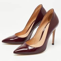 Pre Owned Gianvito Rossi Burgundy Patent Leather Pointed Toe Pumps Size 37.5