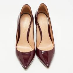 Pre Owned Gianvito Rossi Burgundy Patent Leather Pointed Toe Pumps Size 37.5