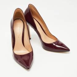 Pre Owned Gianvito Rossi Burgundy Patent Leather Pointed Toe Pumps Size 37.5