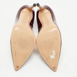 Pre Owned Gianvito Rossi Burgundy Patent Leather Pointed Toe Pumps Size 37.5