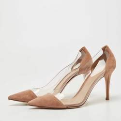 Pre Owned Gianvito Rossi Beige PVC And Suede Plexi Pumps Size 40