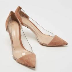 Pre Owned Gianvito Rossi Beige PVC And Suede Plexi Pumps Size 40