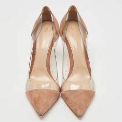 Pre Owned Gianvito Rossi Beige PVC And Suede Plexi Pumps Size 40