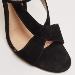 Pre Owned Gianvito Rossi Black Suede Crisscross Ankle Strap Sandals Size 37.5