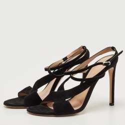Pre Owned Gianvito Rossi Black Suede Crisscross Ankle Strap Sandals Size 37.5