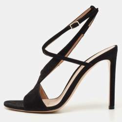 Pre Owned Gianvito Rossi Black Suede Crisscross Ankle Strap Sandals Size 37.5