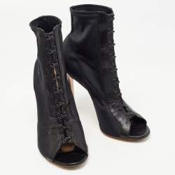 Pre Owned Gianvito Rossi Black Fabric And Leather Hook Detail Ankle Boots Size 38
