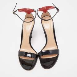 Pre Owned Gianvito Rossi Black Patent Ankle Strap Sandals Size 37.5