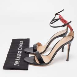 Pre Owned Gianvito Rossi Black Patent Ankle Strap Sandals Size 37.5