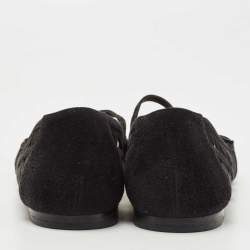 Pre Owned Gianvito Rossi Black Suede and Mesh Mary Jane Ballet Flats Size 40