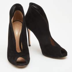 Pre Owned Gianvito Rossi Black Suede Vamp Peep Toe Ankle Booties Size 40