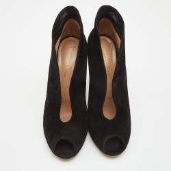 Pre Owned Gianvito Rossi Black Suede Vamp Peep Toe Ankle Booties Size 40
