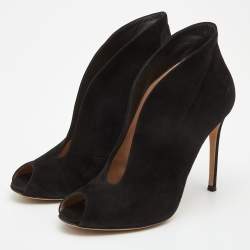 Pre Owned Gianvito Rossi Black Suede Vamp Peep Toe Ankle Booties Size 40