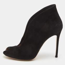 Pre Owned Gianvito Rossi Black Suede Vamp Peep Toe Ankle Booties Size 40