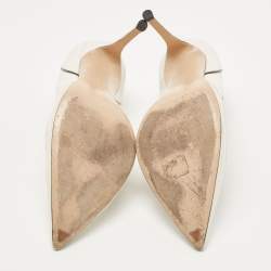 Pre Owned Gianvito Rossi White/Black Scalloped Leather Pointed Toe Pumps Size 40